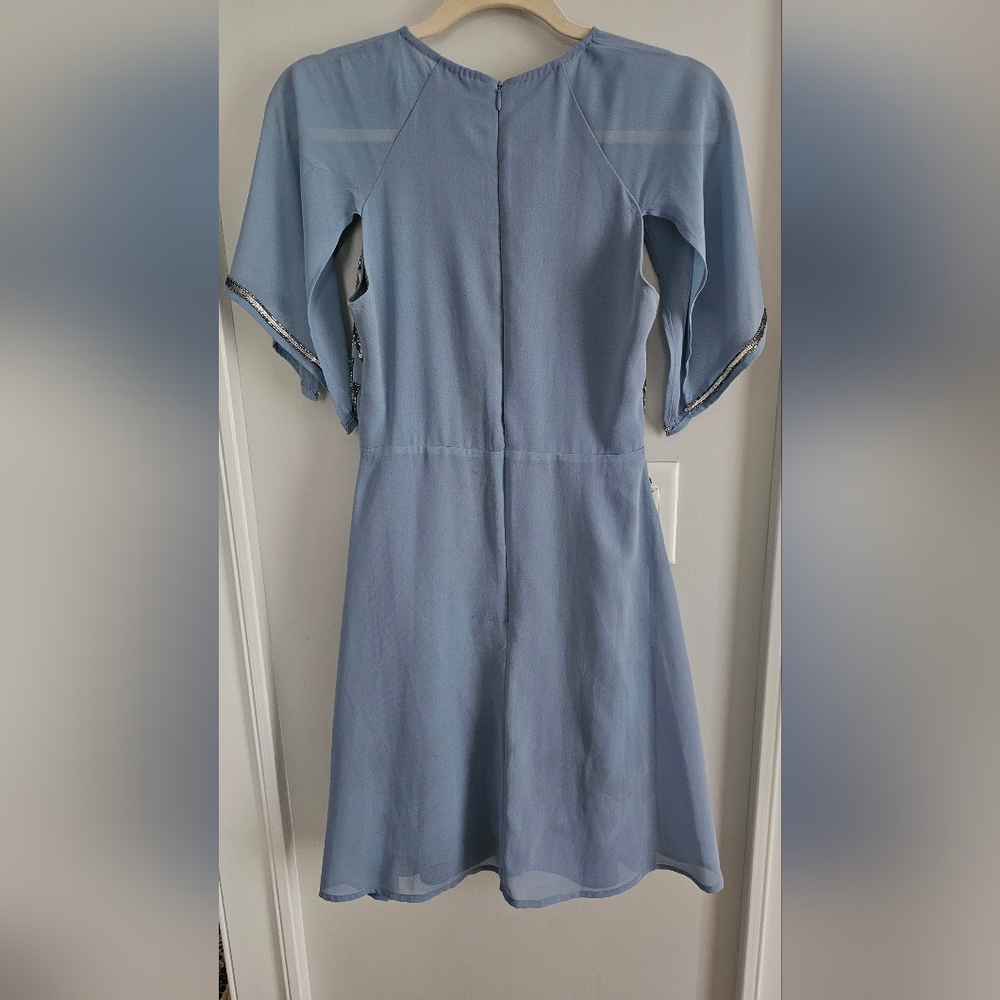 Modcloth Blue Silver Sequined Chiffon Dress Small - Picture 5 of 9